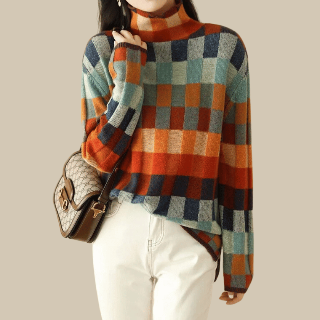 Colorblock Turtleneck Soft Knit Sweater for Women