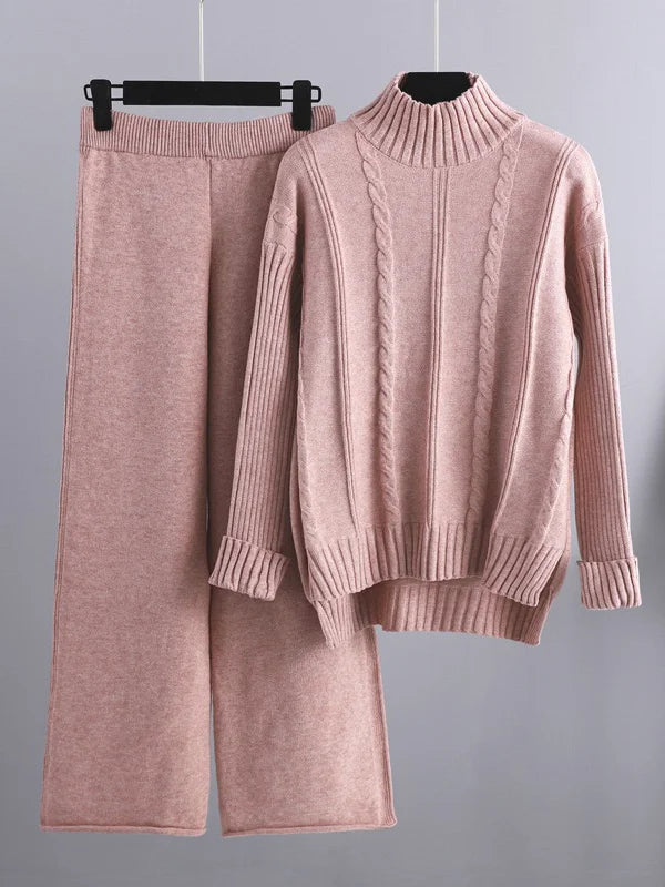 High Neck Knit Lounge Set with Relaxed Pants