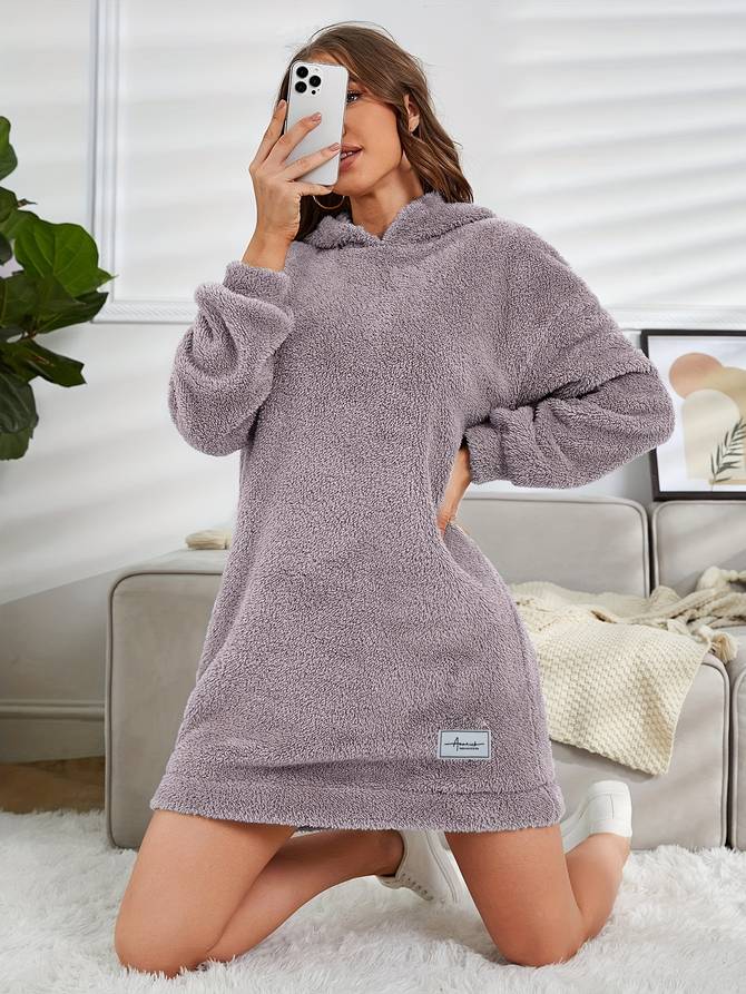 Cozy Fleece Hooded Sweatshirt Dress