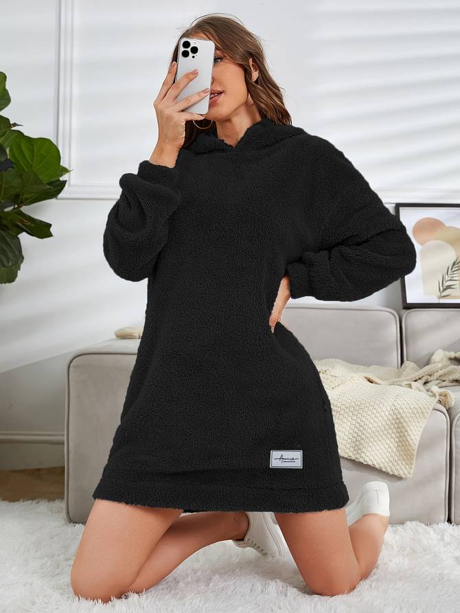 Cozy Fleece Hooded Sweatshirt Dress