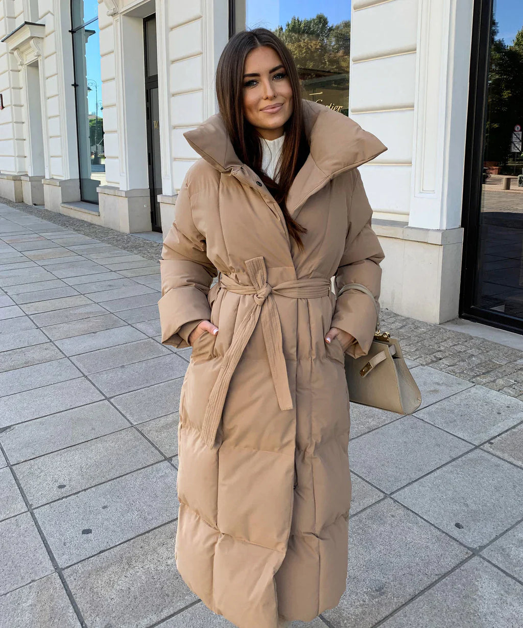 Women’s Long Belted Hooded Puffer Coat
