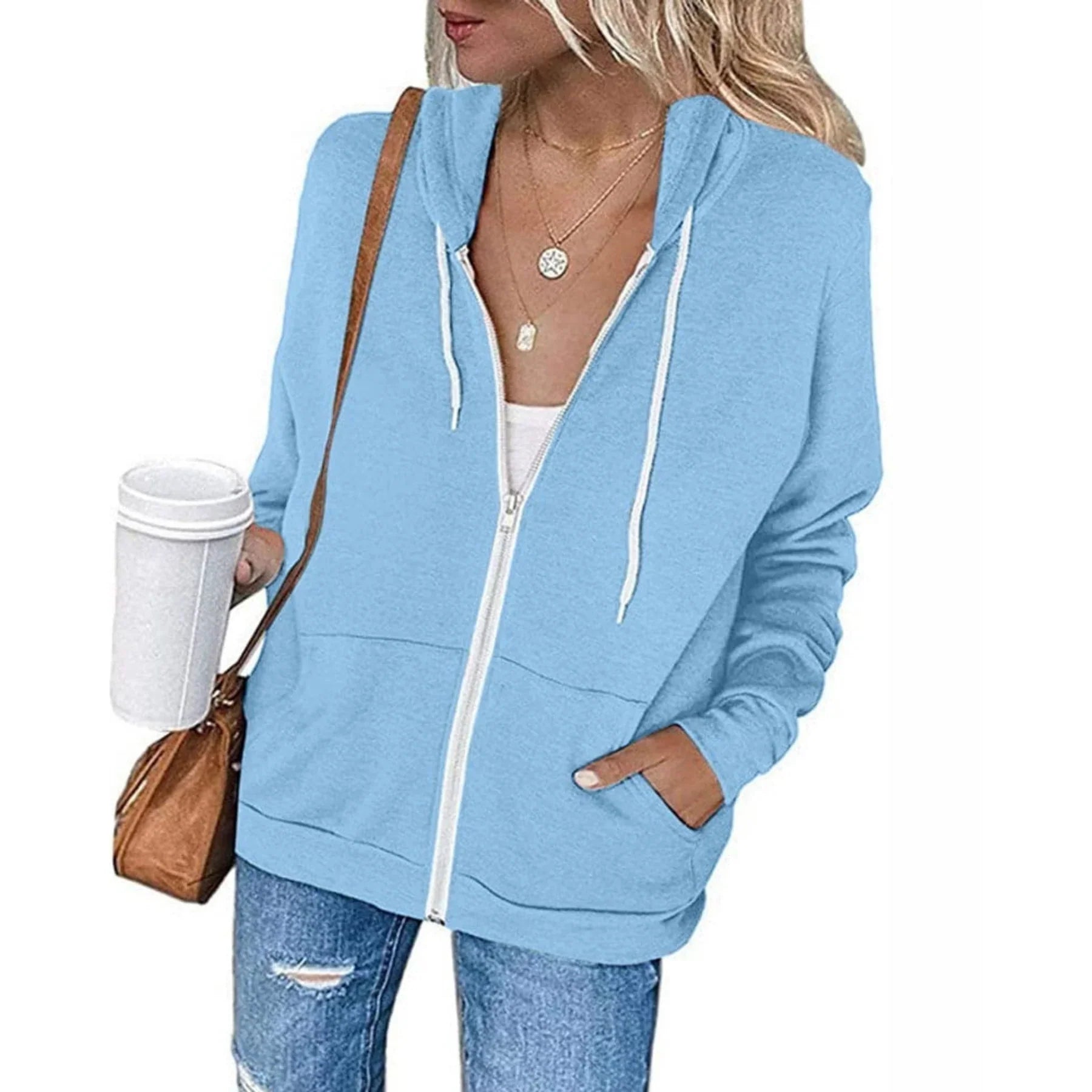 Casual Zip-Up Hooded Sweatshirt with Pockets | Ella-Boutique