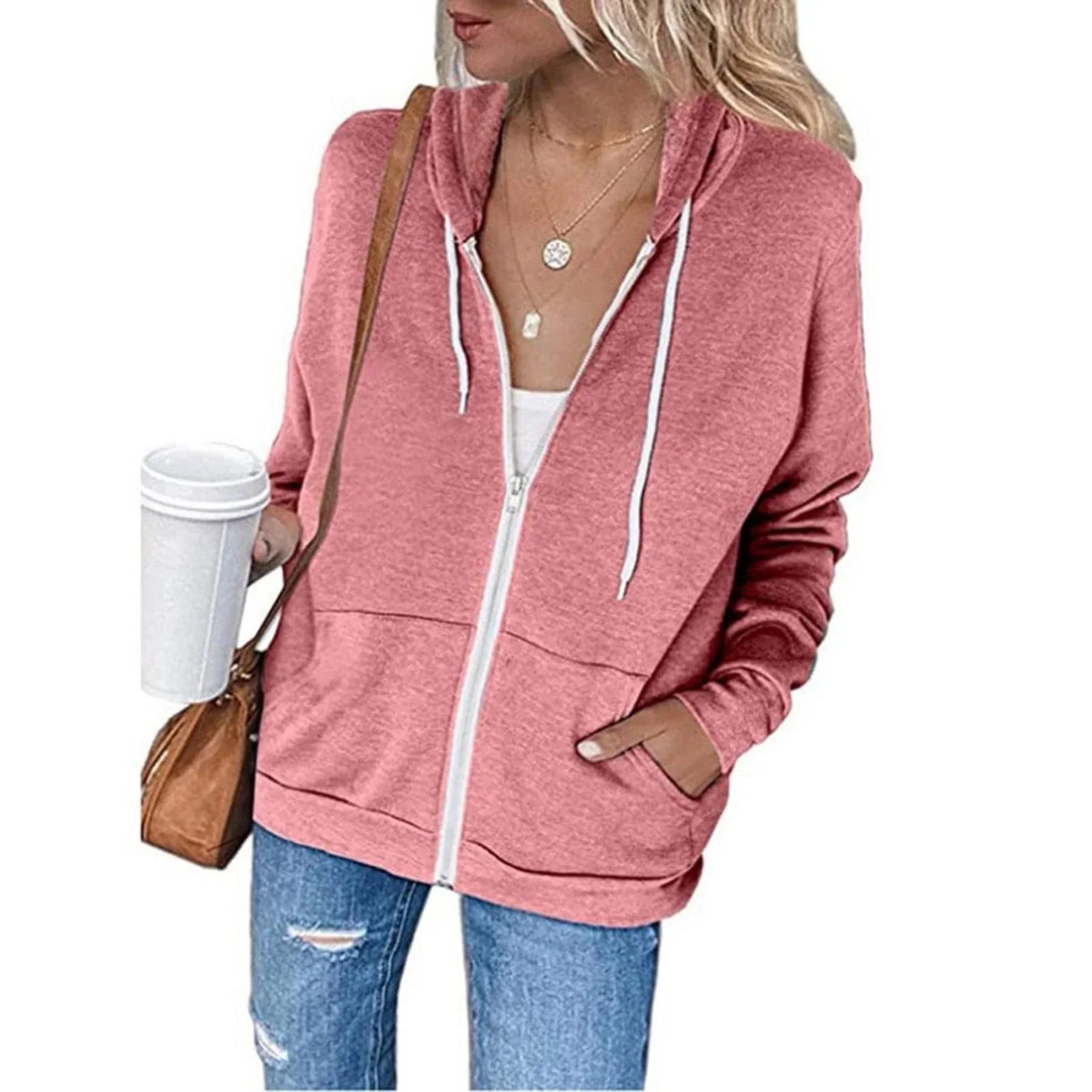 Casual Zip-Up Hooded Sweatshirt with Pockets | Ella-Boutique