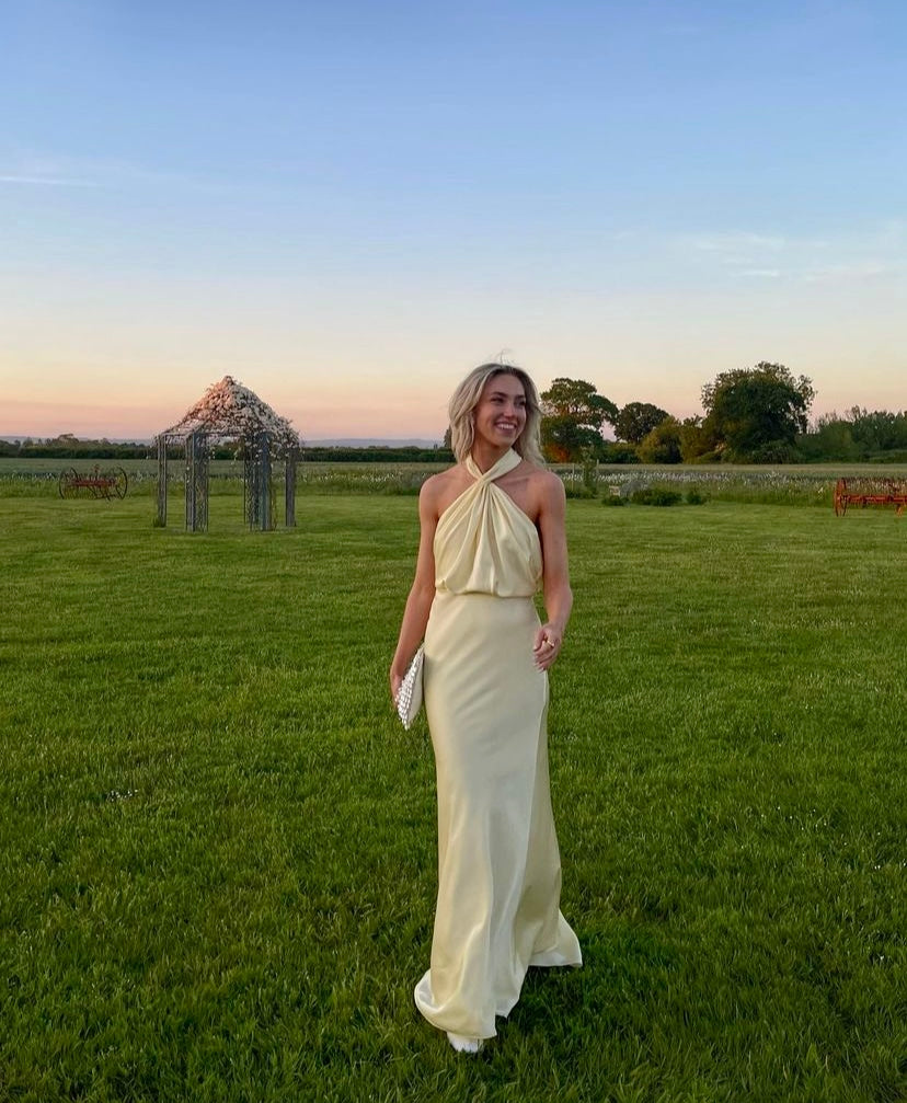 Elegant Satin Halter Maxi Dress for Evening and Special Events