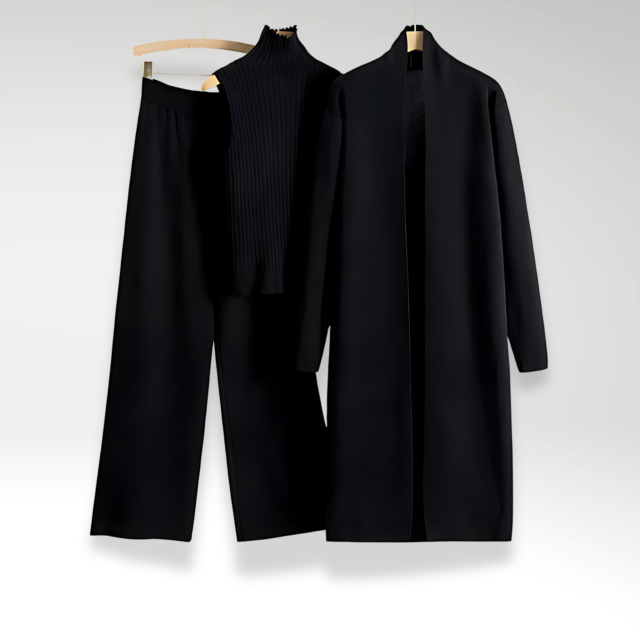 Three Piece Knit Top and Open Front Coat Lounge Set