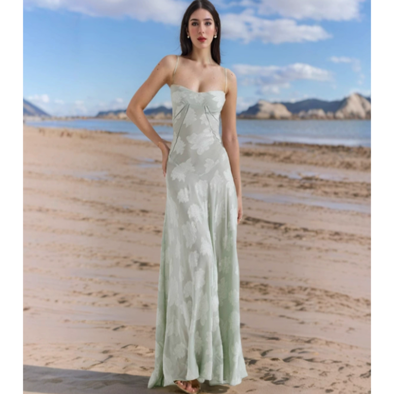 Elegant Satin A-Line Maxi Dress with Spaghetti Straps