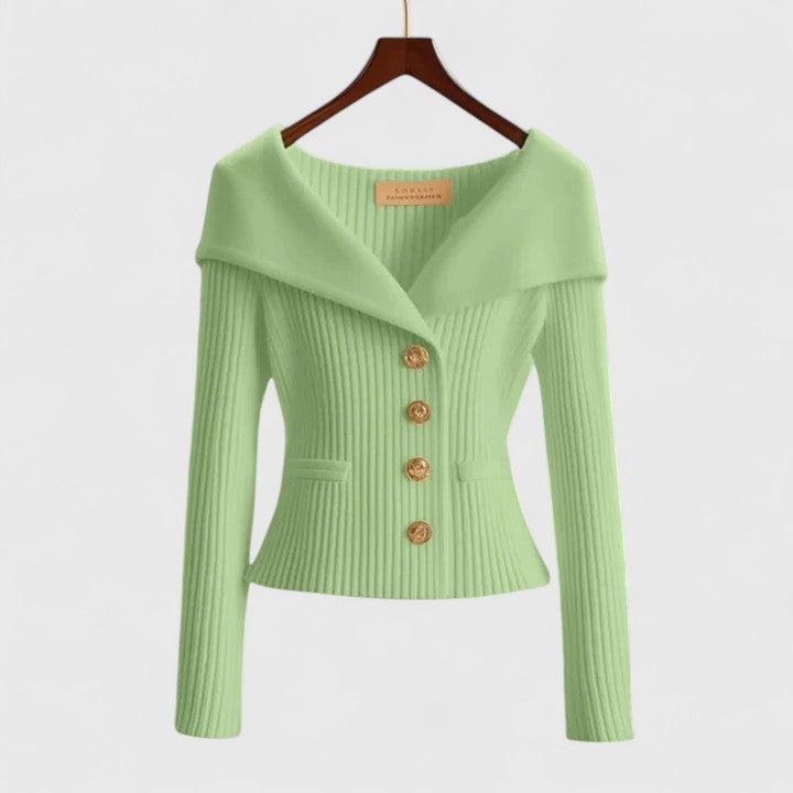 Off-Shoulder Rib-Knit Button Cardigan