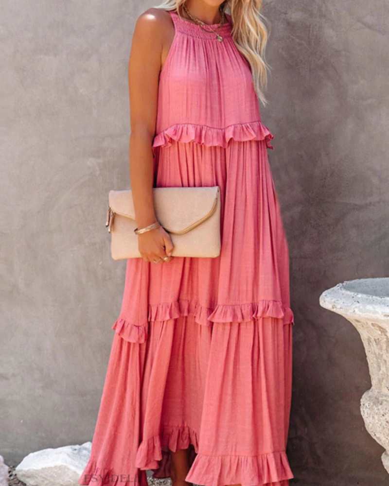 Tiered Ruffle Sleeveless Boho Maxi Dress