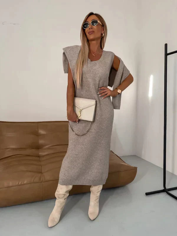 Turtleneck Long Sleeve Knit Midi Dress for Cozy Elegant Style