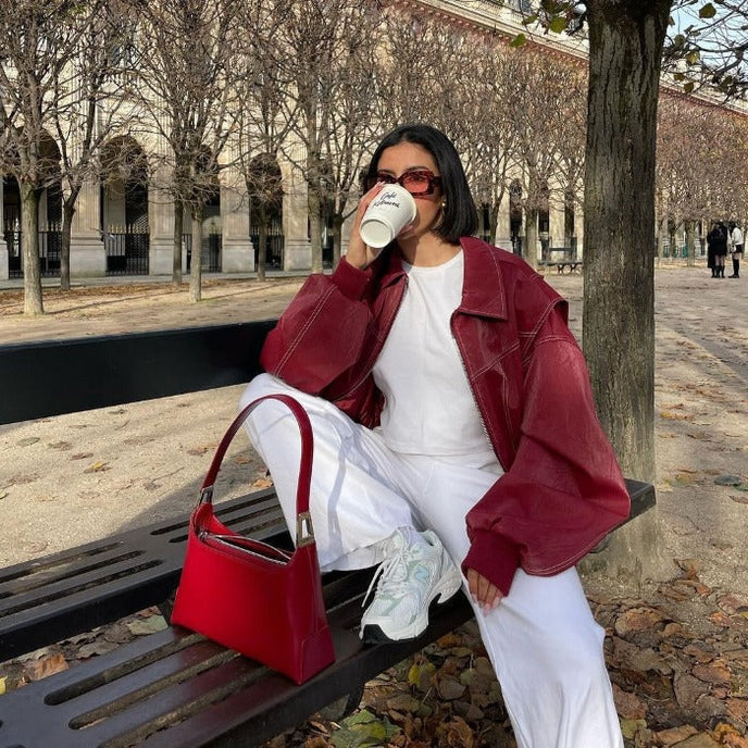 Oversized Faux Leather Bomber Jacket for Street Style Edge