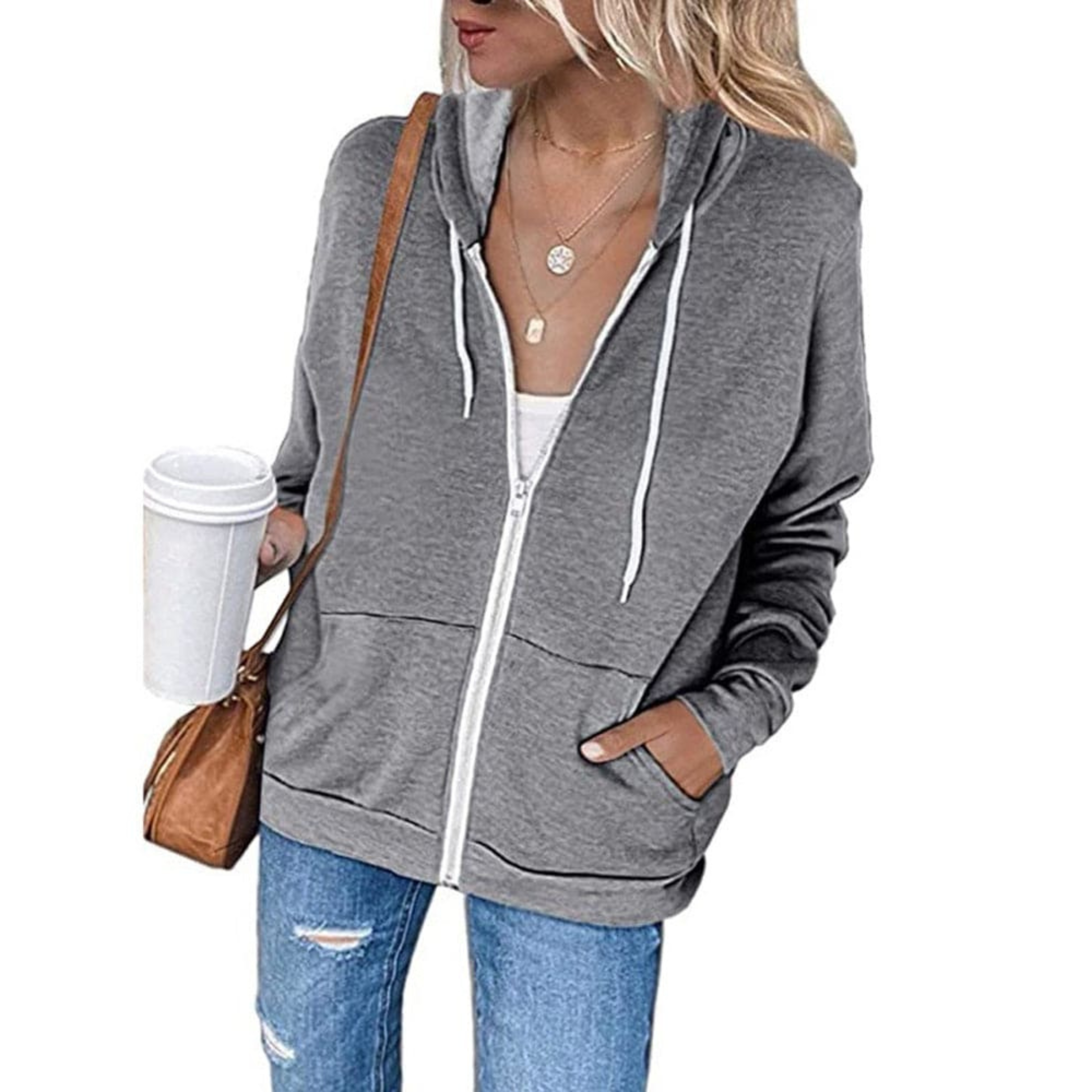 Casual Zip-Up Hooded Sweatshirt with Pockets | Ella-Boutique