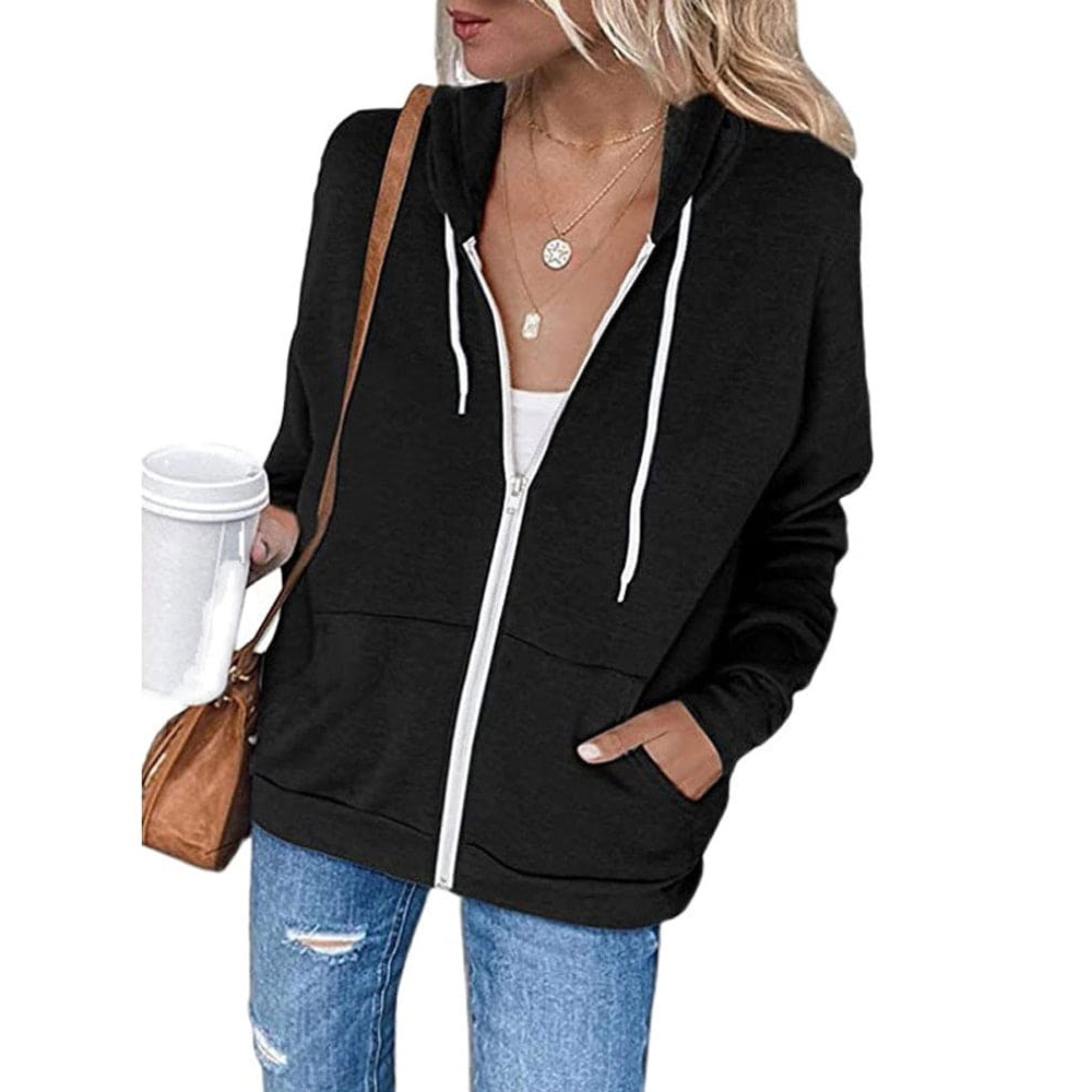 Casual Zip-Up Hooded Sweatshirt with Pockets | Ella-Boutique