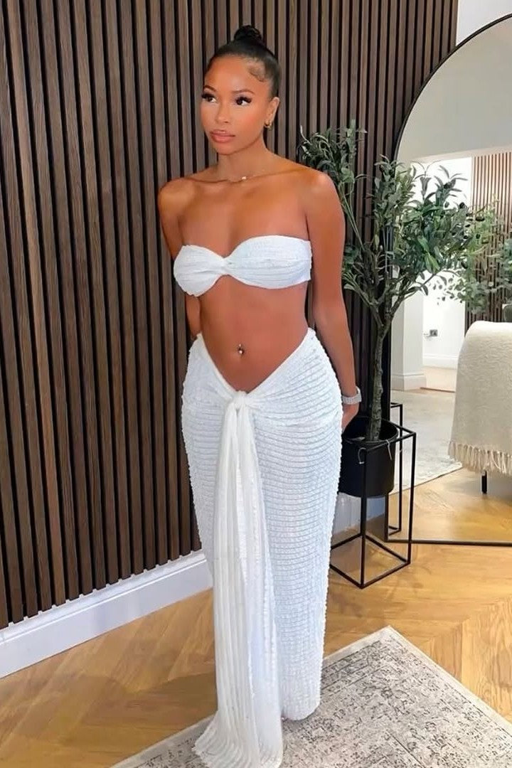 White Crochet Two-Piece Beach Set for Women