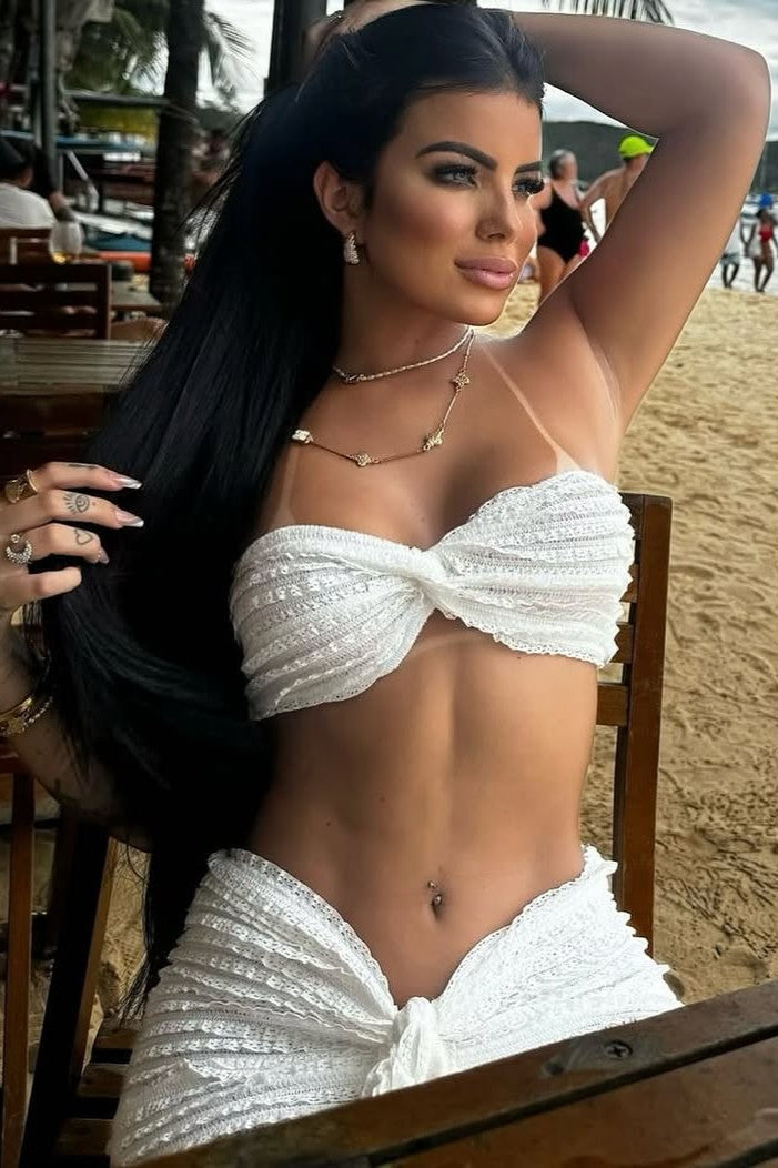White Crochet Two-Piece Beach Set for Women