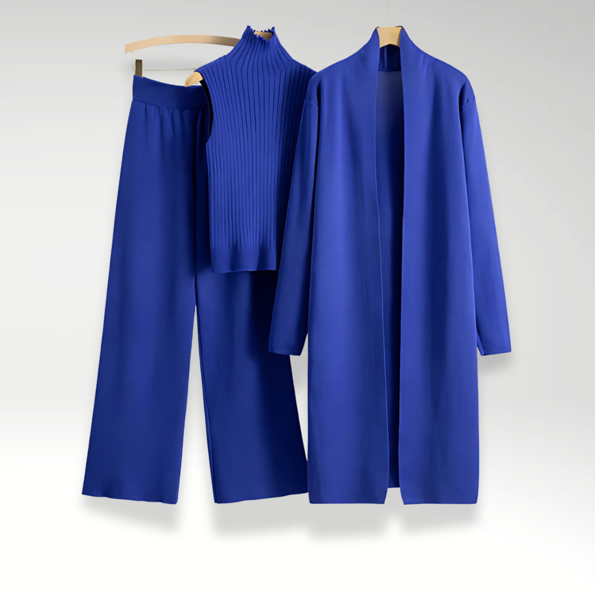 Three Piece Knit Top and Open Front Coat Lounge Set