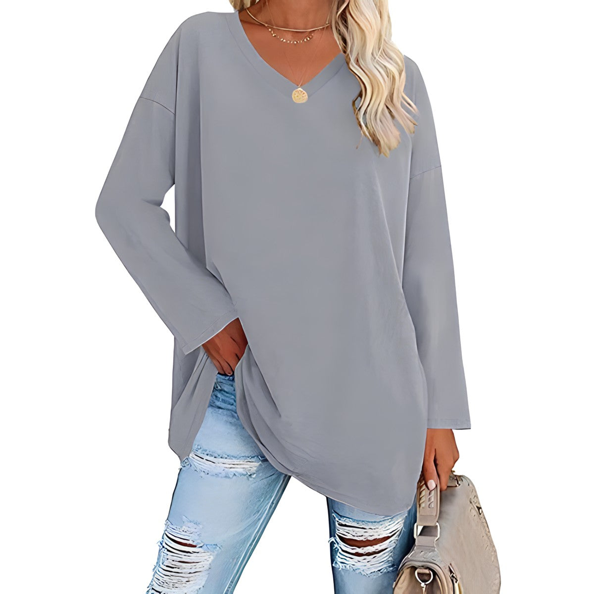 Long Sleeve V-Neck Tunic Top for Everyday Comfort