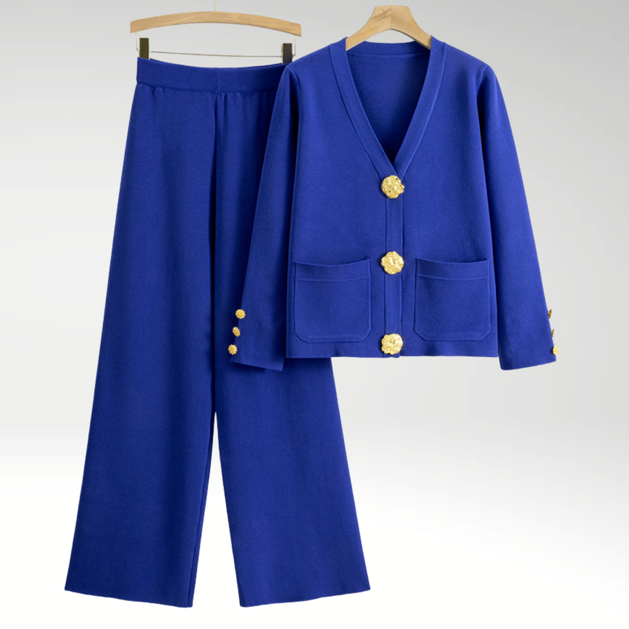 Button Front Knit Lounge Set with Relaxed Pants