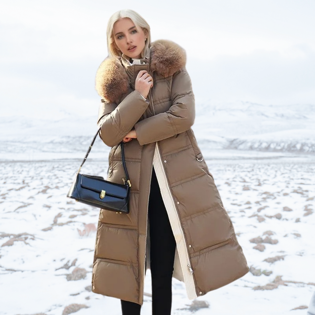 Women’s Luxury Long Puffer Coat with Faux Fur Collar