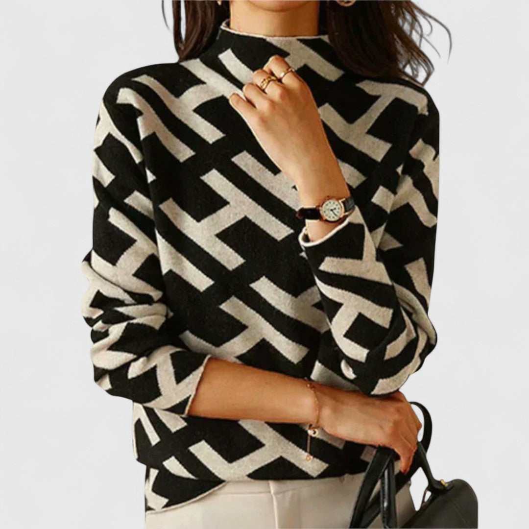 Geometric Pattern Knit Sweater with Relaxed Fit