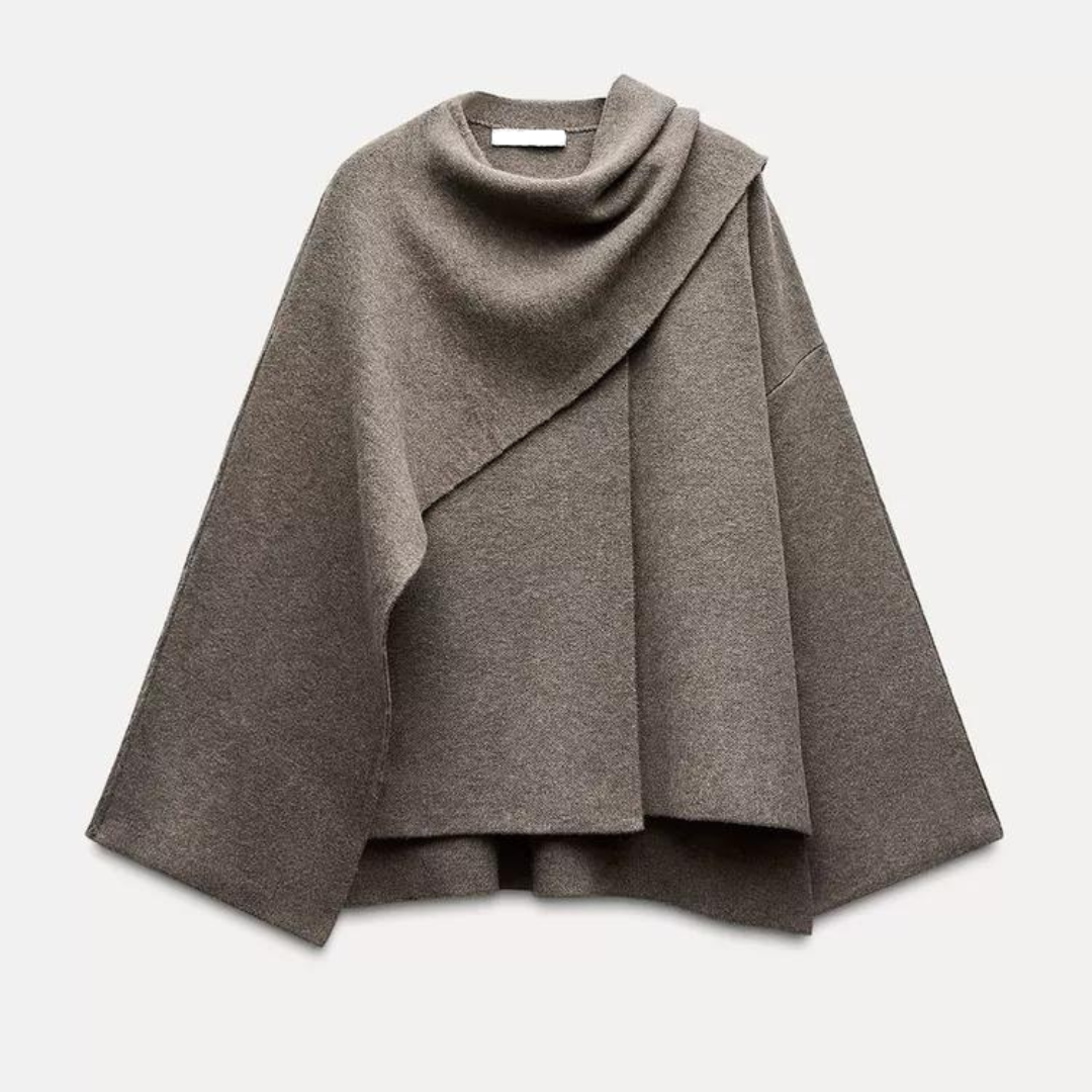 Elegant Wool-Blend Cape Poncho with Oversized Cowl Neck