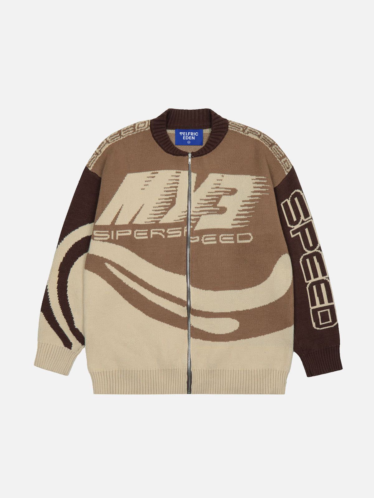 RiderMore Varsity-Style Graphic Knit Jacket