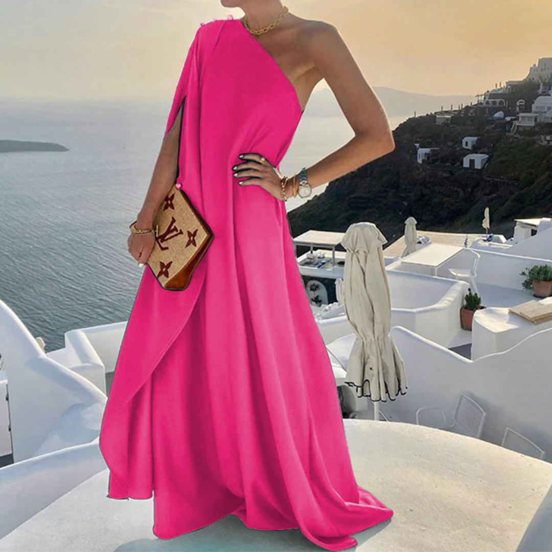 Elegant One-Shoulder Flowy Maxi Evening Dress