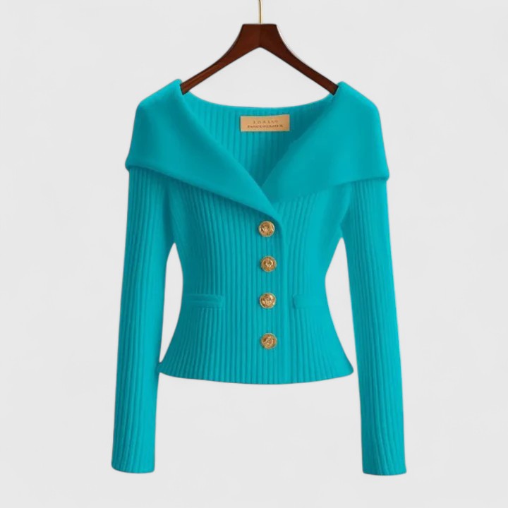 Off-Shoulder Rib-Knit Button Cardigan