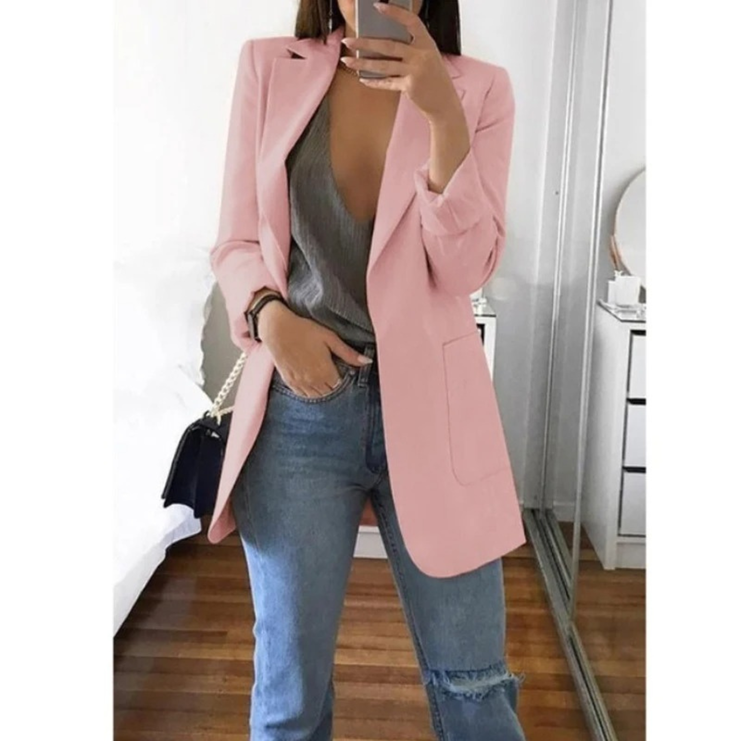 Women’s Chic Long Open-Front Blazer Jacket