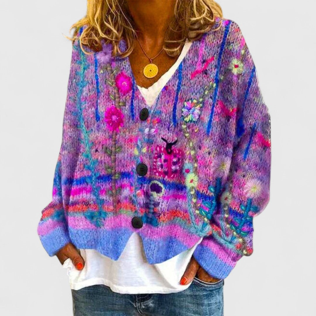Floral Pattern Knit Cardigan for Soft Everyday Elegance