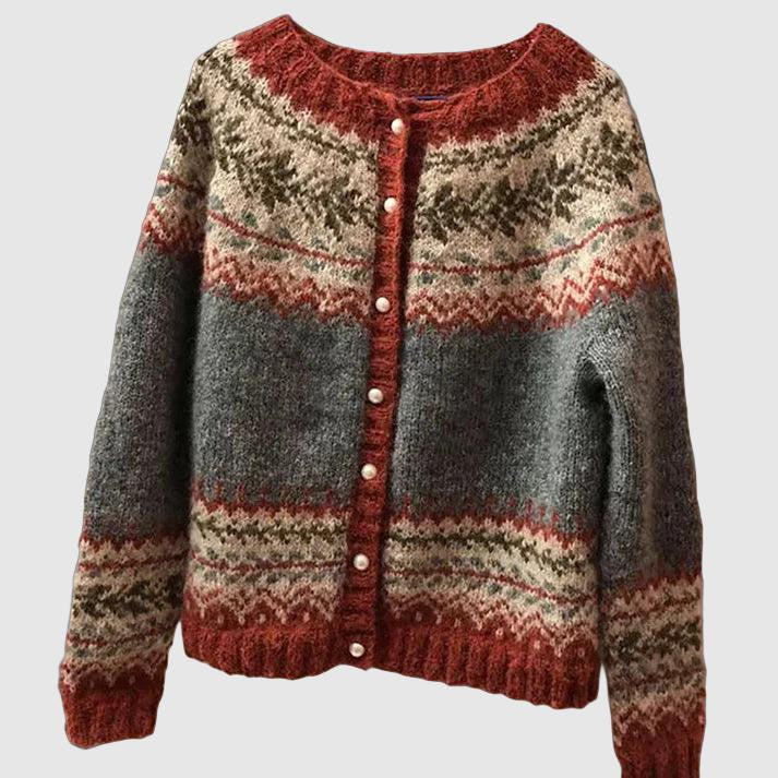 Women’s Vintage Patterned Knit Button-Up Cardigan