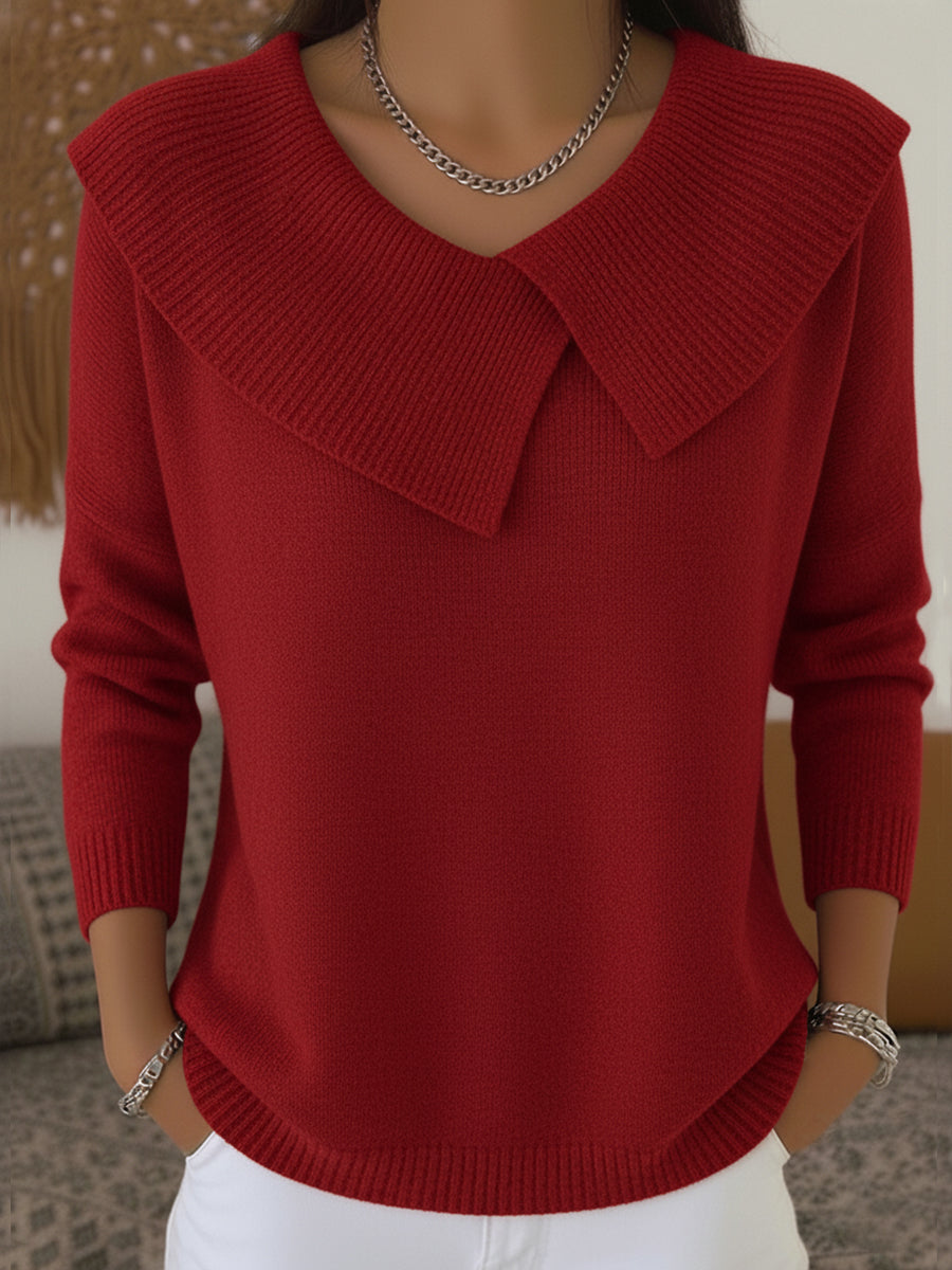Wide Collar V Neck Knit Sweater