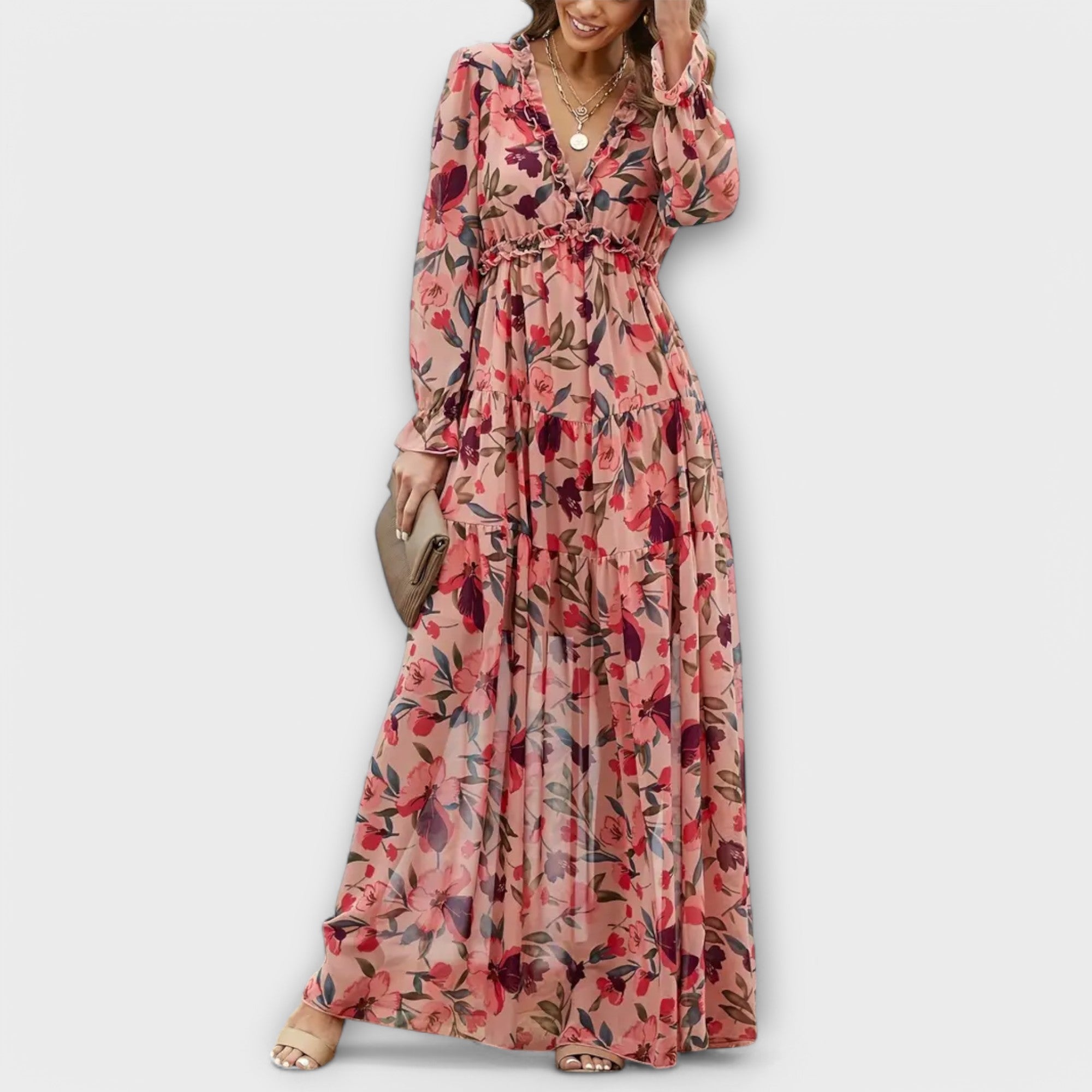 Long Sleeve Floral Maxi Dress with Flowy Boho Silhouette