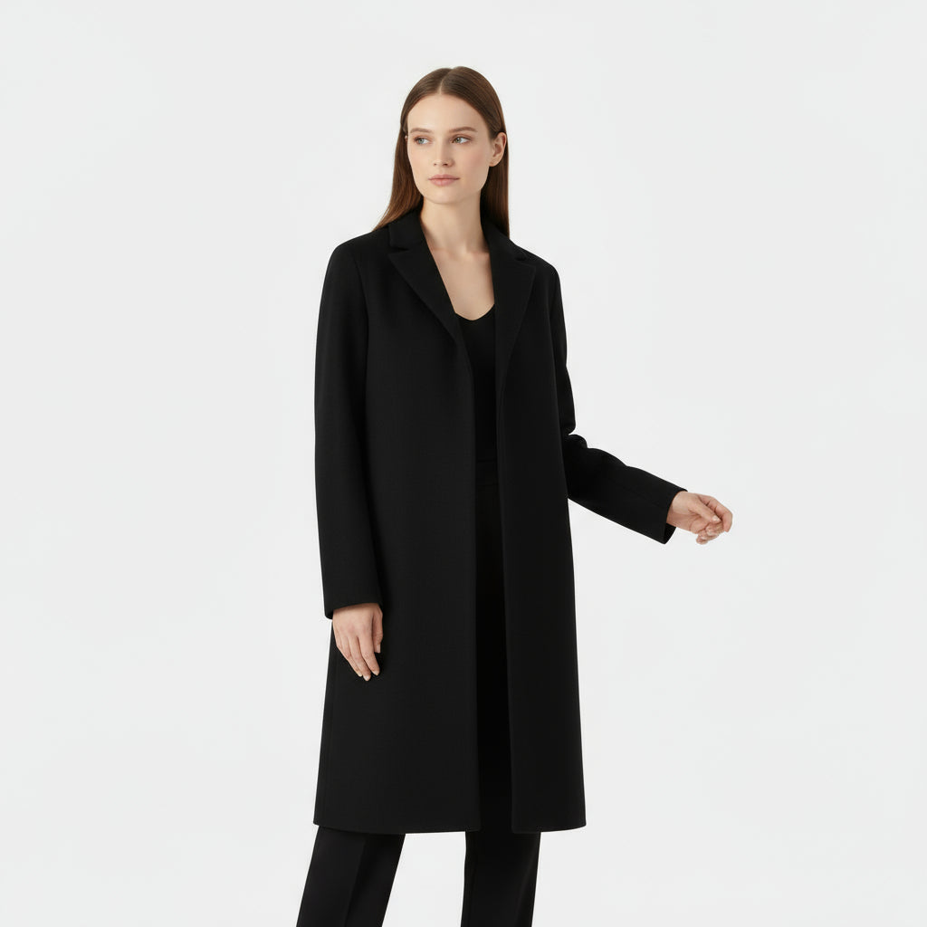 Minimalist Wool Blend Long Coat with Tailored Lapels
