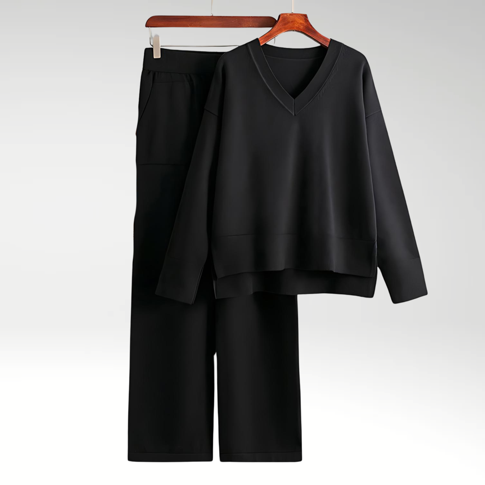 Relaxed V Neck Lounge Set with Wide Leg Pants