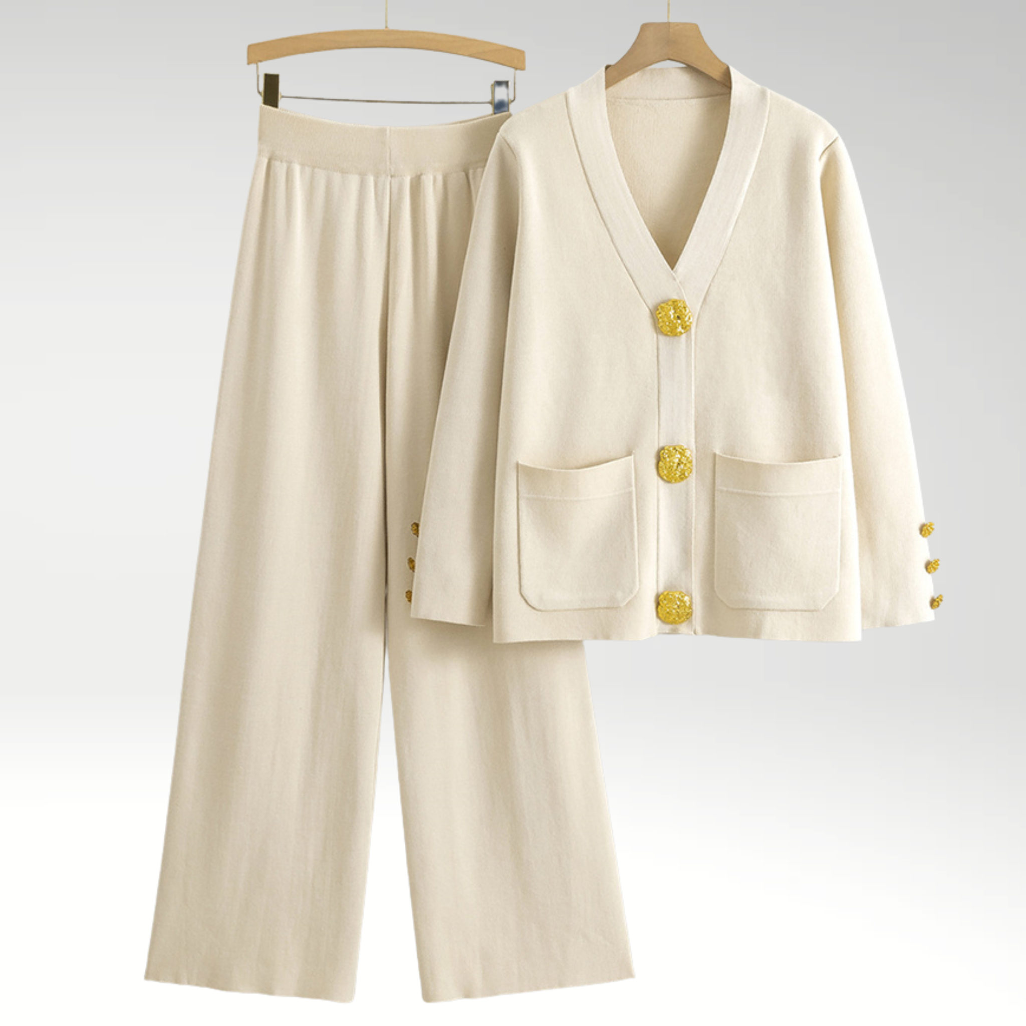 Button Front Knit Lounge Set with Relaxed Pants