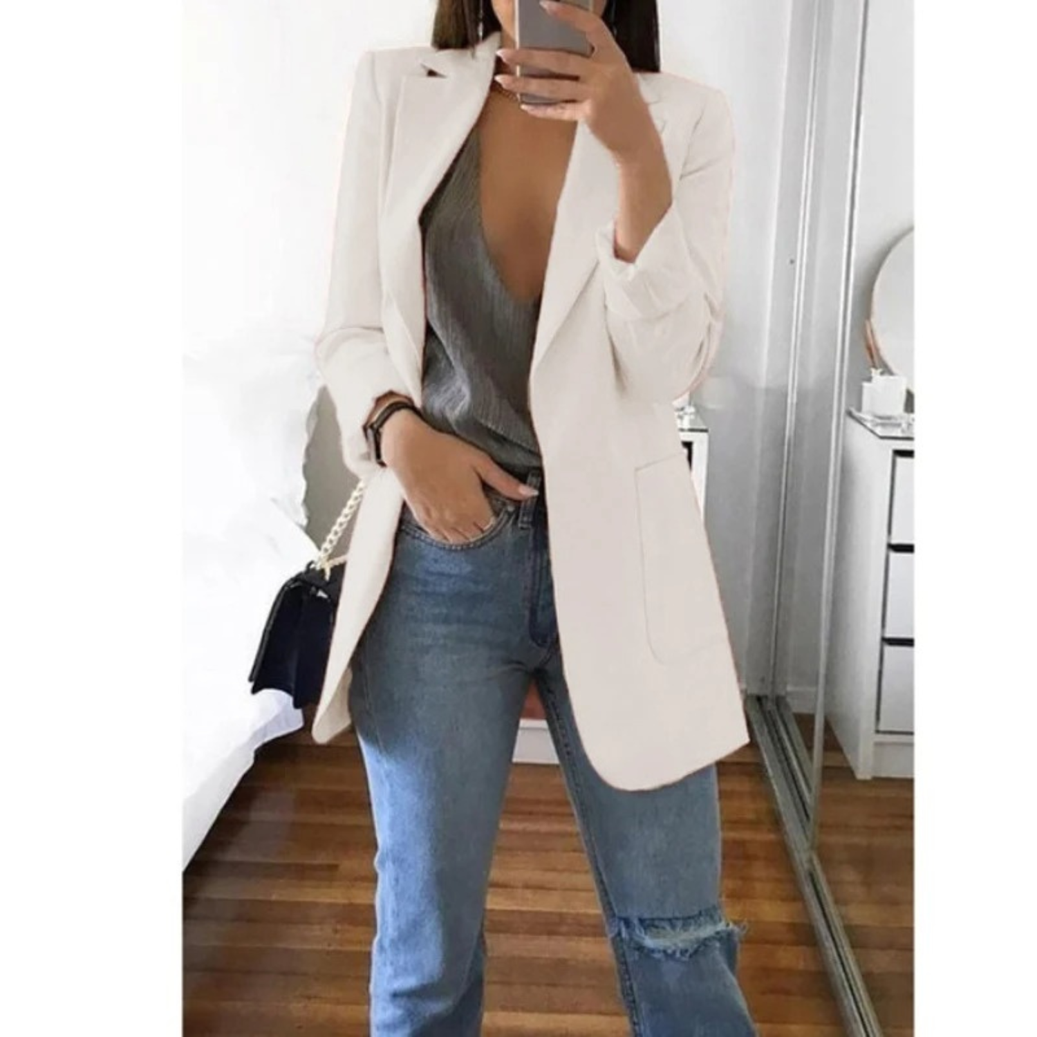 Women’s Long Tailored Open-Front Blazer