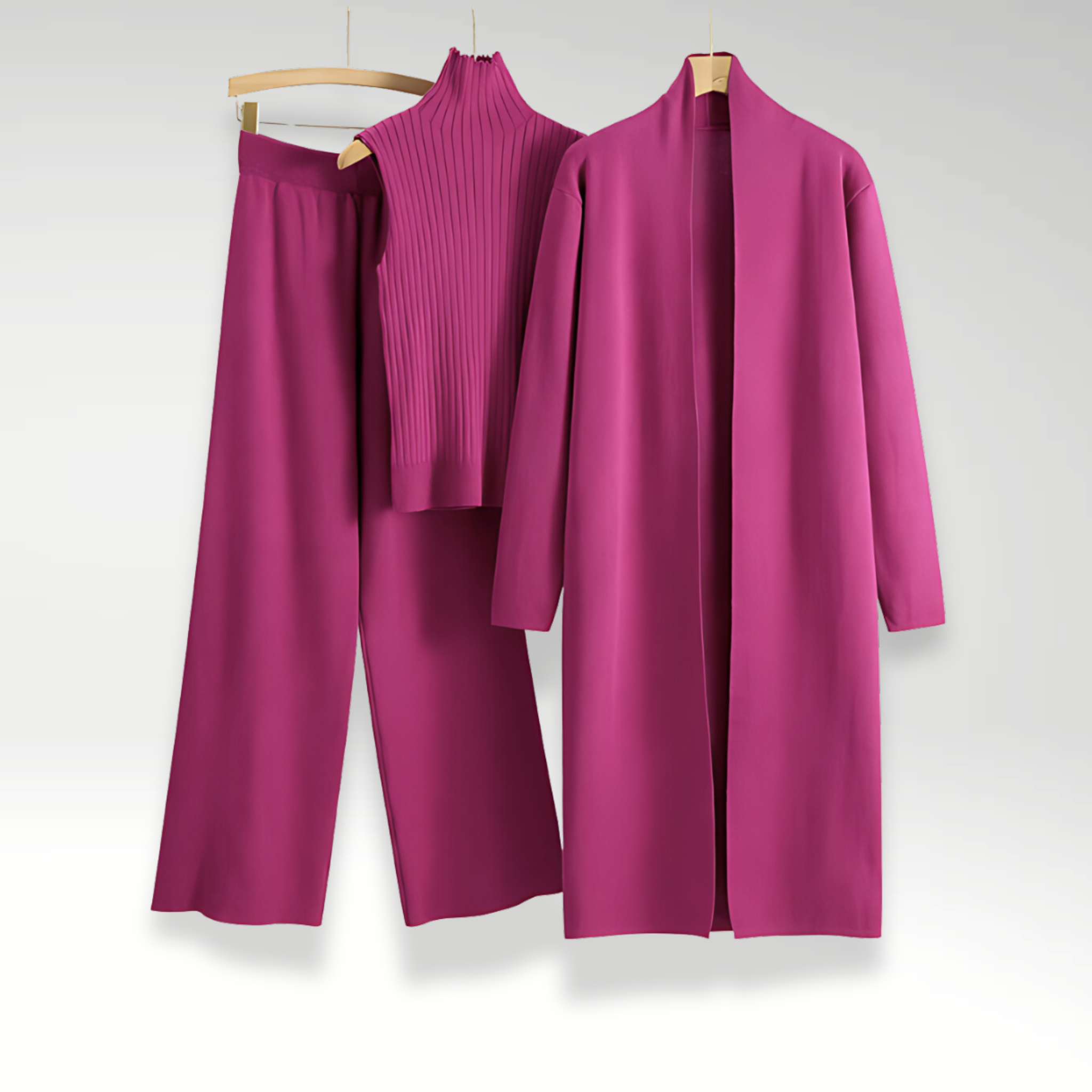 Three Piece Knit Top and Open Front Coat Lounge Set