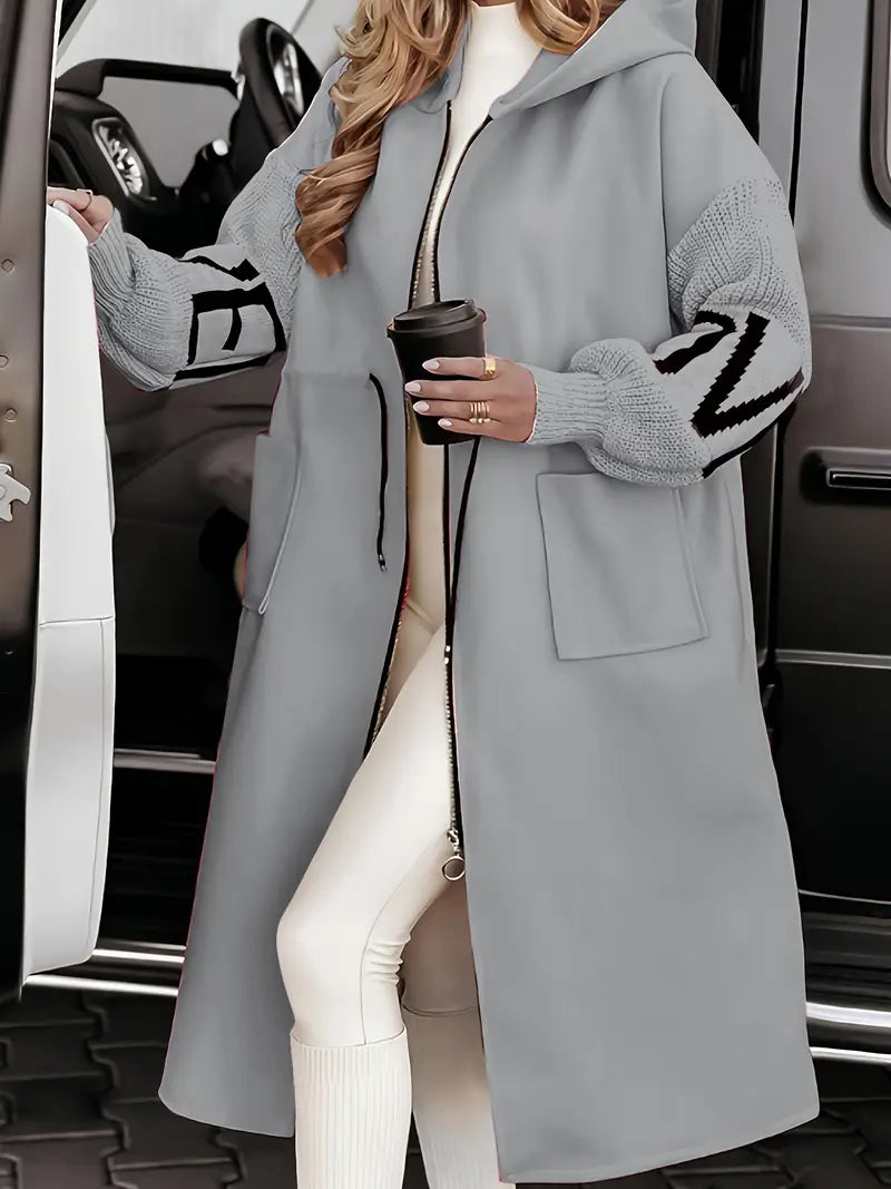 Graphic Sleeve Oversized Hooded Longline Coat