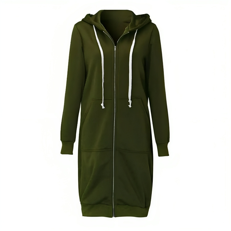 Long Hooded Zip Up Sweatshirt Dress for Casual Comfort