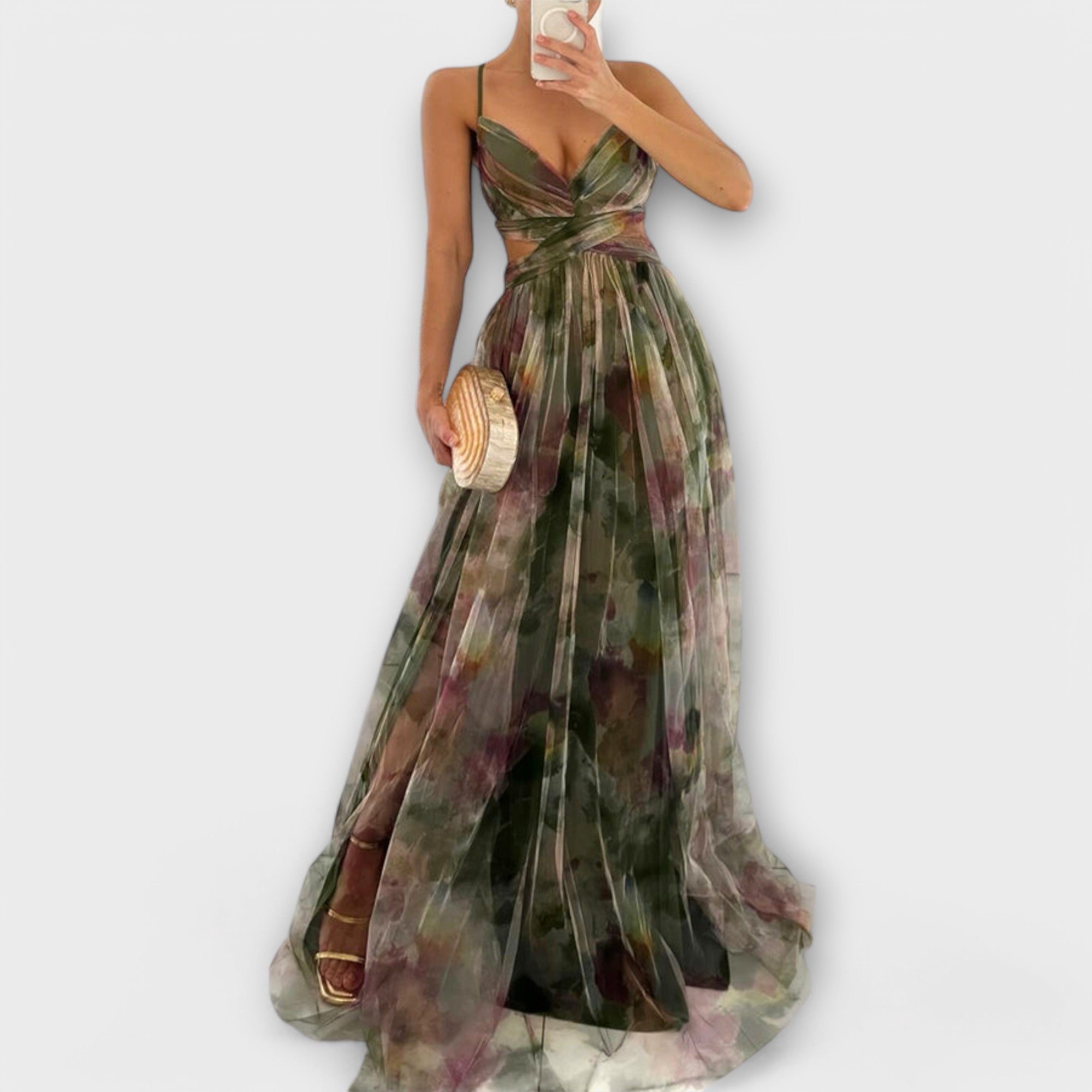 Elegant Floral Ombre Maxi Dress with Flowing Silhouette