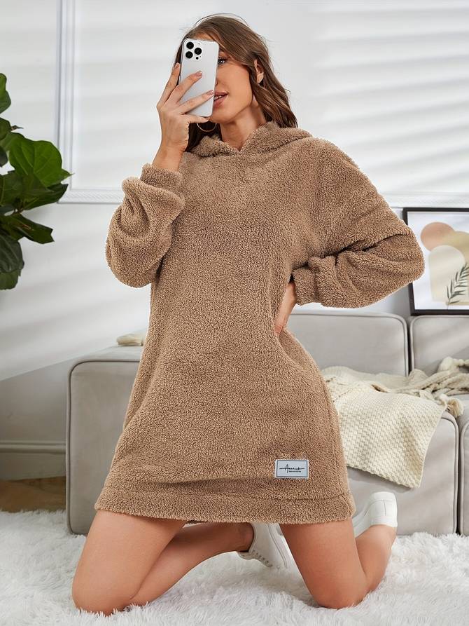 Cozy Fleece Hooded Sweatshirt Dress