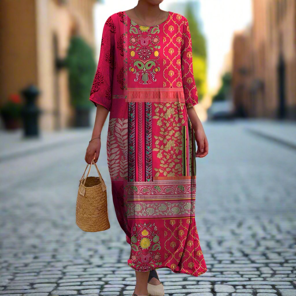 Bohemian Floral Print Kaftan Maxi Dress