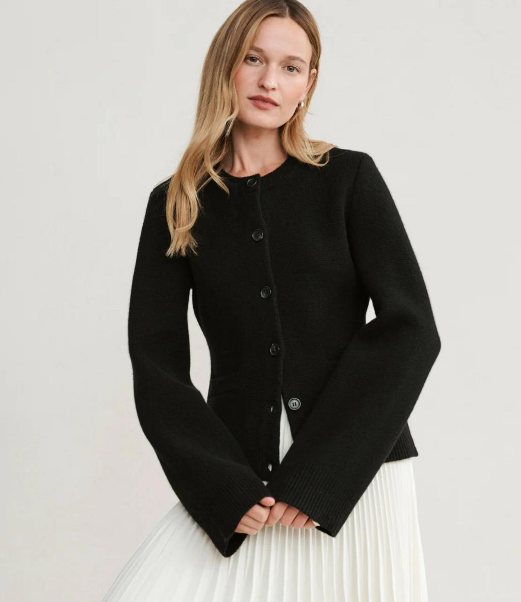 Elegant Flare-Sleeve Button-Front Knit Cardigan