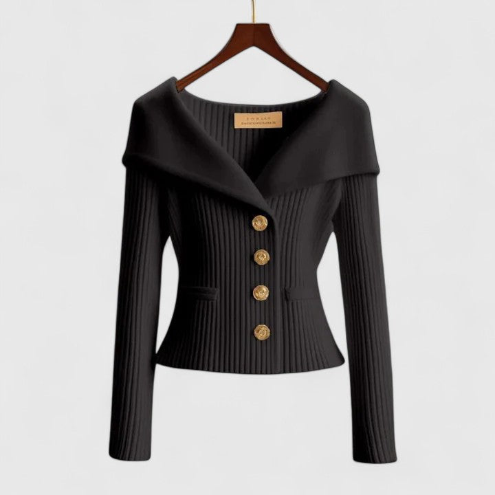 Off-Shoulder Rib-Knit Button Cardigan