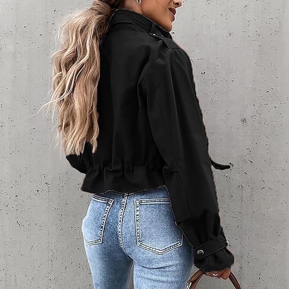 Cropped Utility Jacket for Women with Pockets