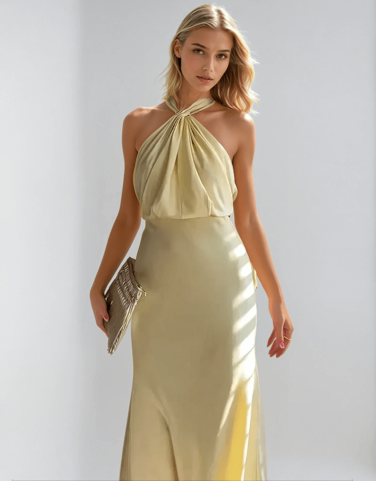 Elegant Satin Halter Maxi Dress for Evening and Special Events