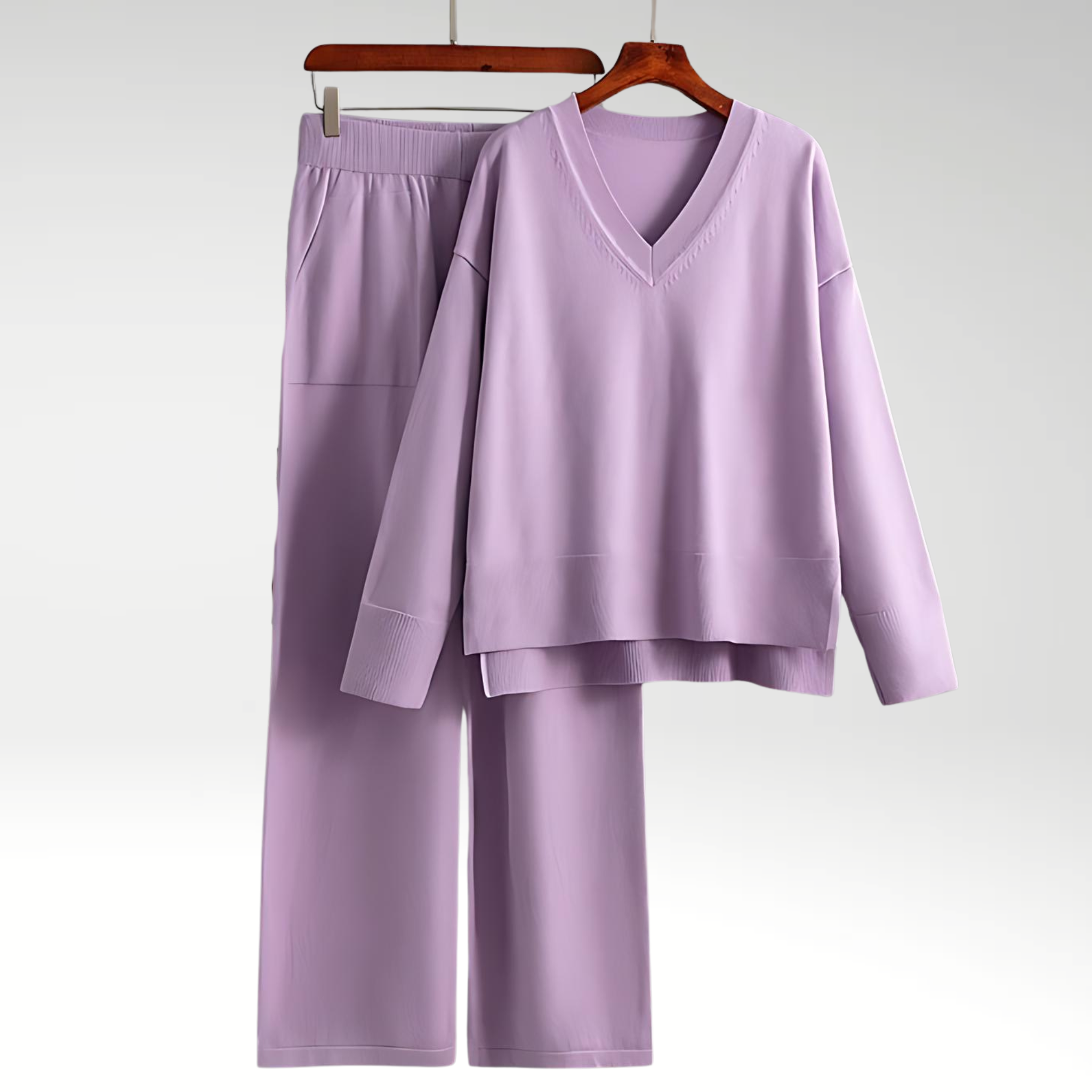 Relaxed V Neck Lounge Set with Wide Leg Pants