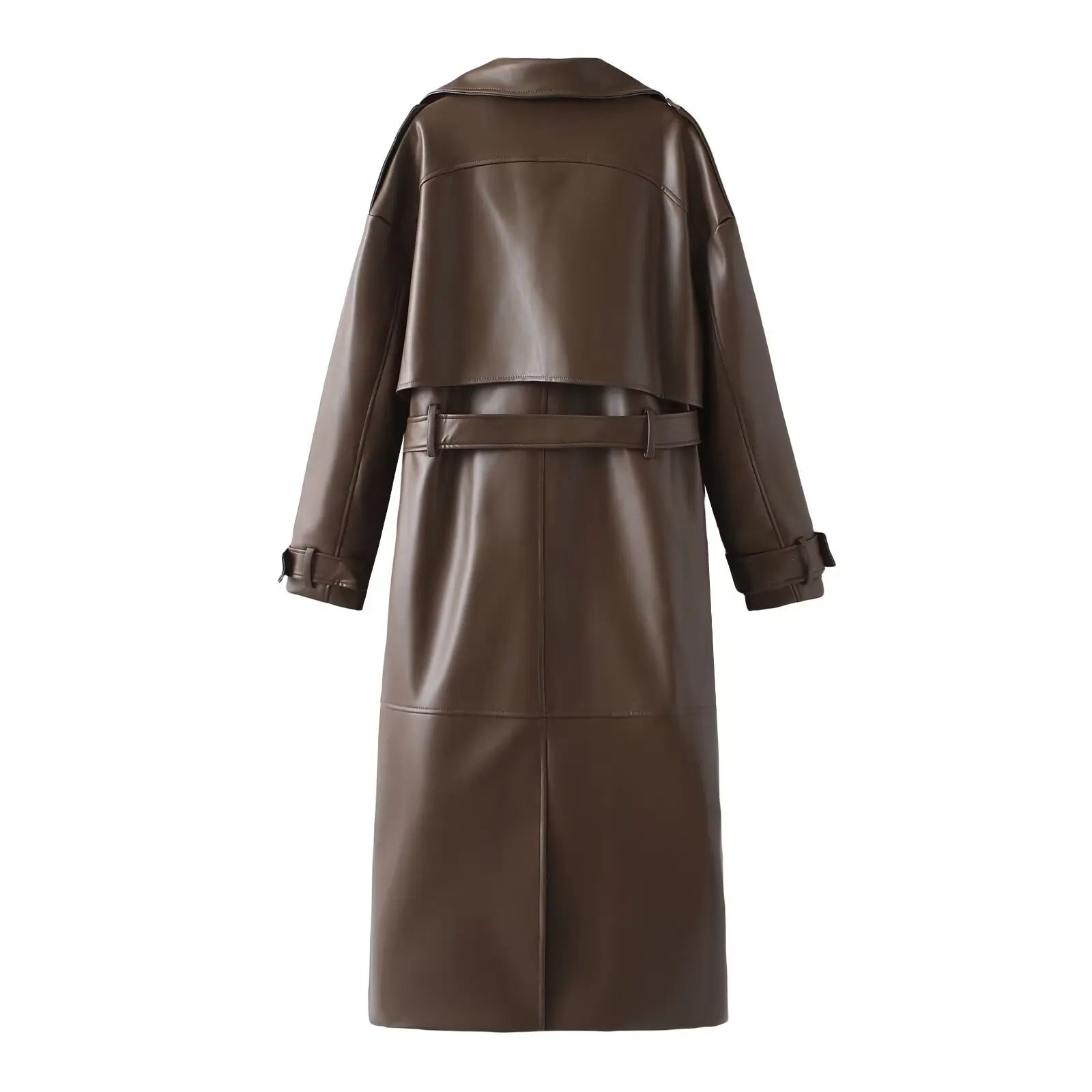 Long Faux Leather Trench Coat for Women