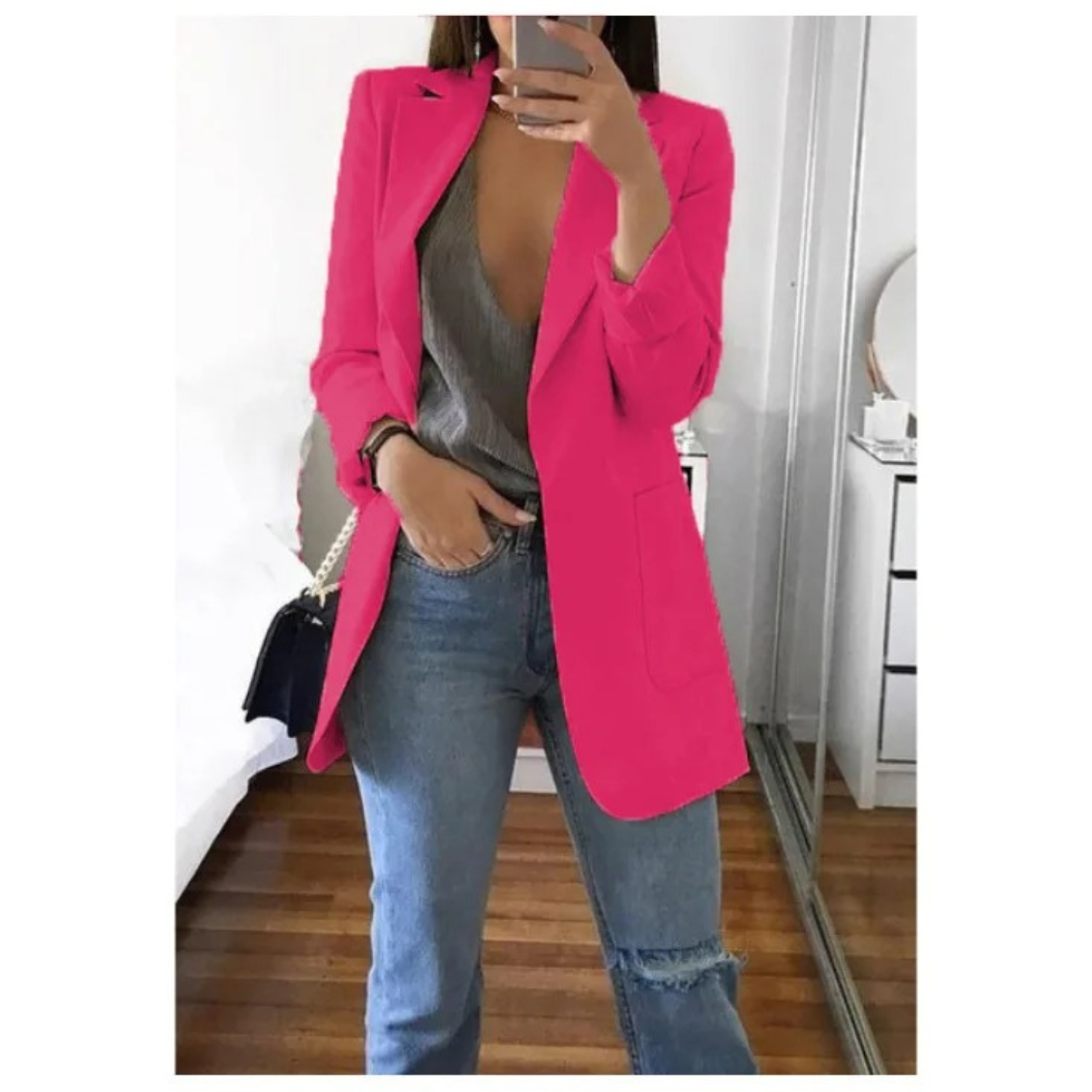 Women’s Long Tailored Open-Front Blazer