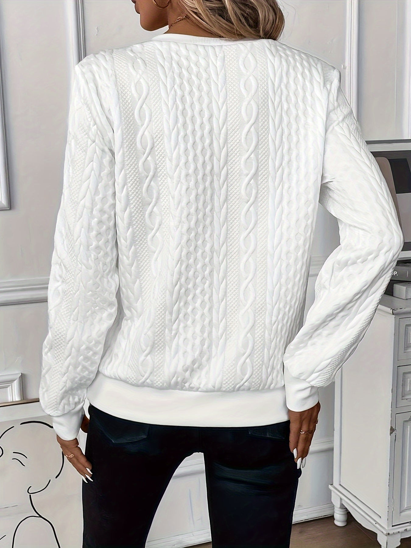 Zip Neck Cable Knit Long Sleeve Top for Casual Style